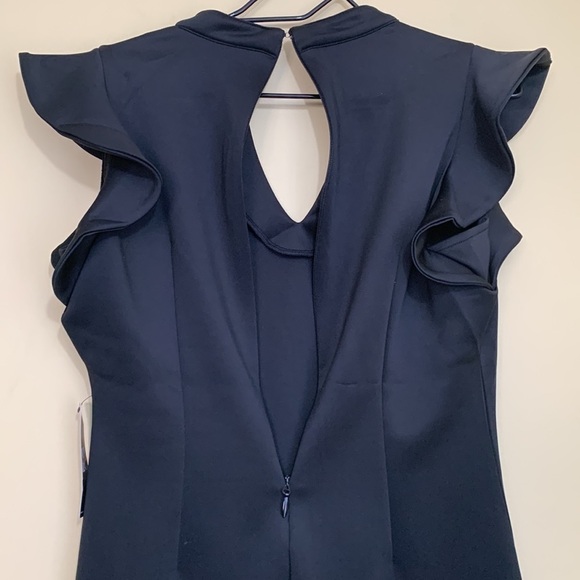 New York & Company | NWT Black Flutter Cap Sleeve Split V-Neck Sheath Dress MP - Picture 16 of 17